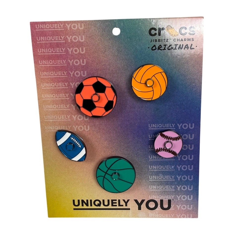 Uniquely You Crocs Jibbitz Charms Spinning Sports 5 Pack Soccer Basketball Metal